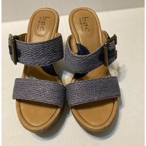 BOC Born Concepts Wedge Sandals Woven Straps Buckle Detail Blue Size 8